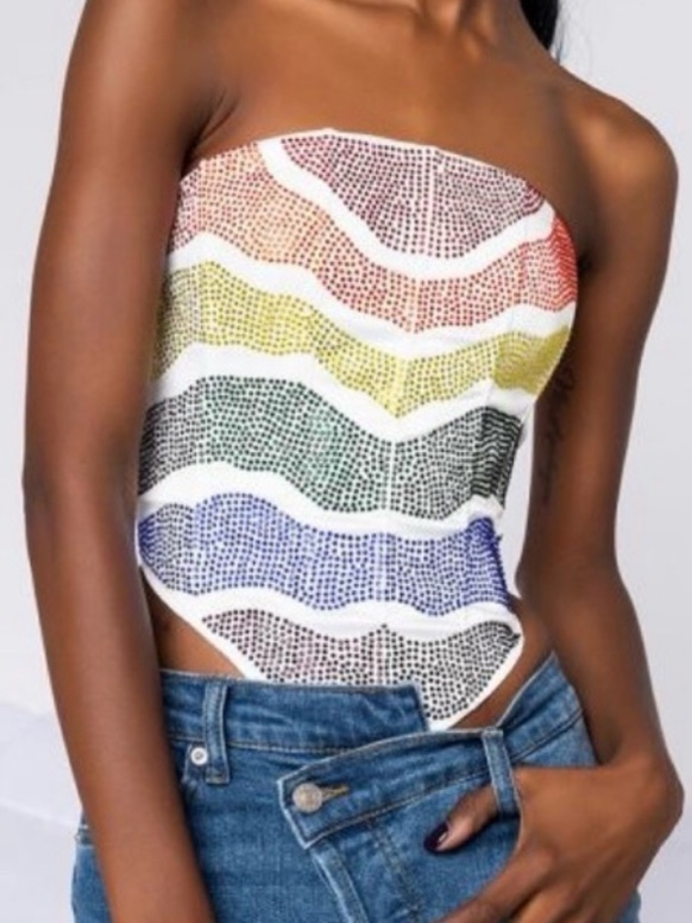 NWT AKIRA Multicolor Sequin Chevron Strapless Top